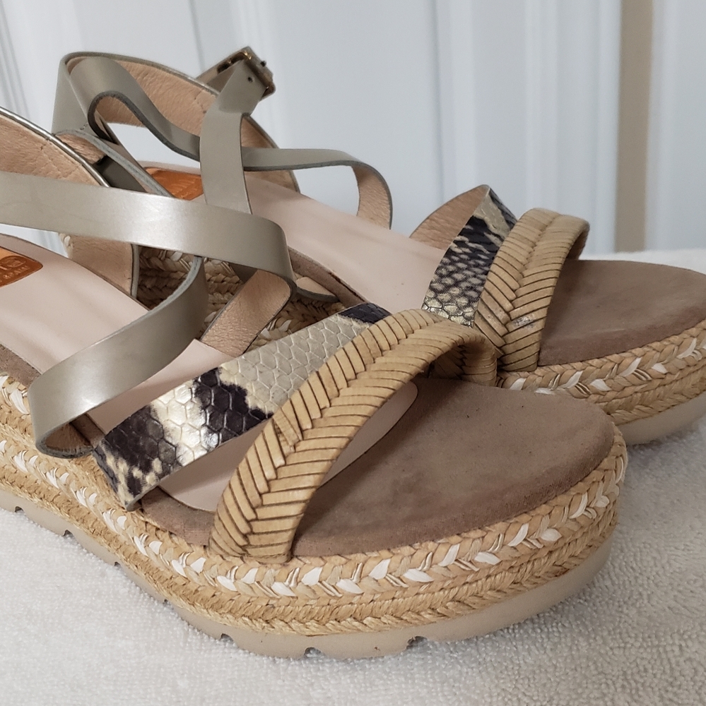 Kanna Spain Jute Wedge Platform Leather Sandals size 7 (37) NWOT